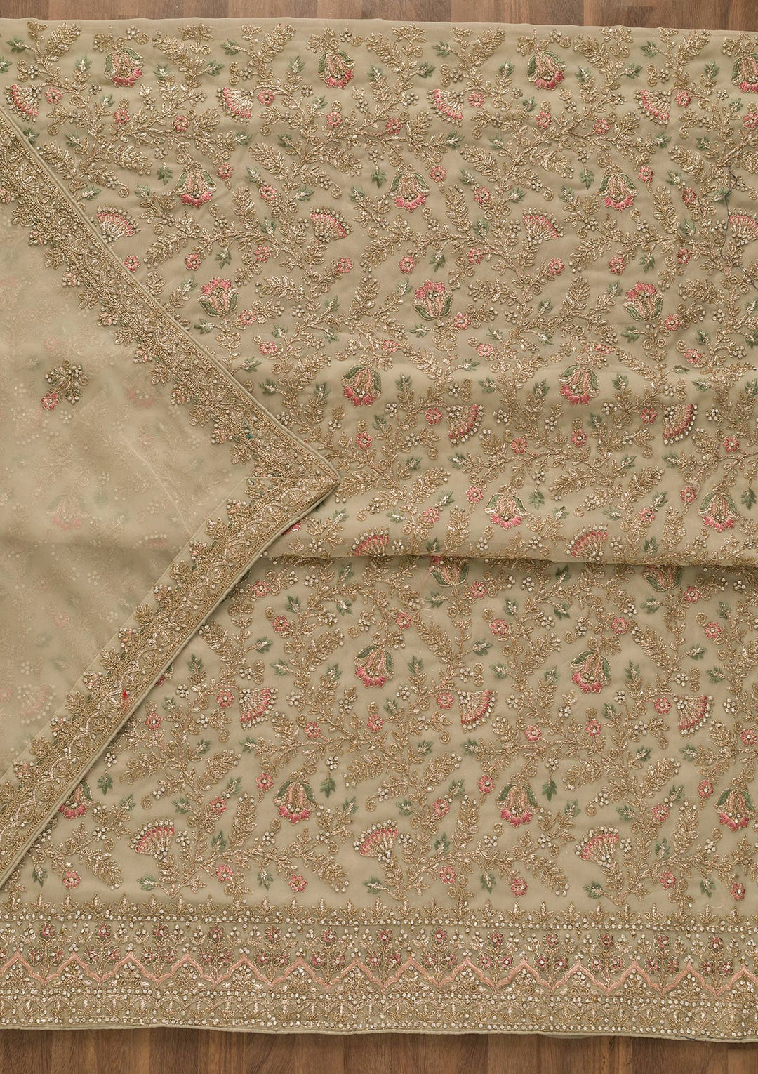 Pista Green Zariwork Georgette Unstitched Salwar Suit-Koskii