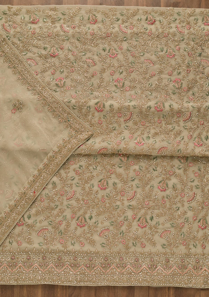 Pista Green Zariwork Georgette Unstitched Salwar Suit-Koskii