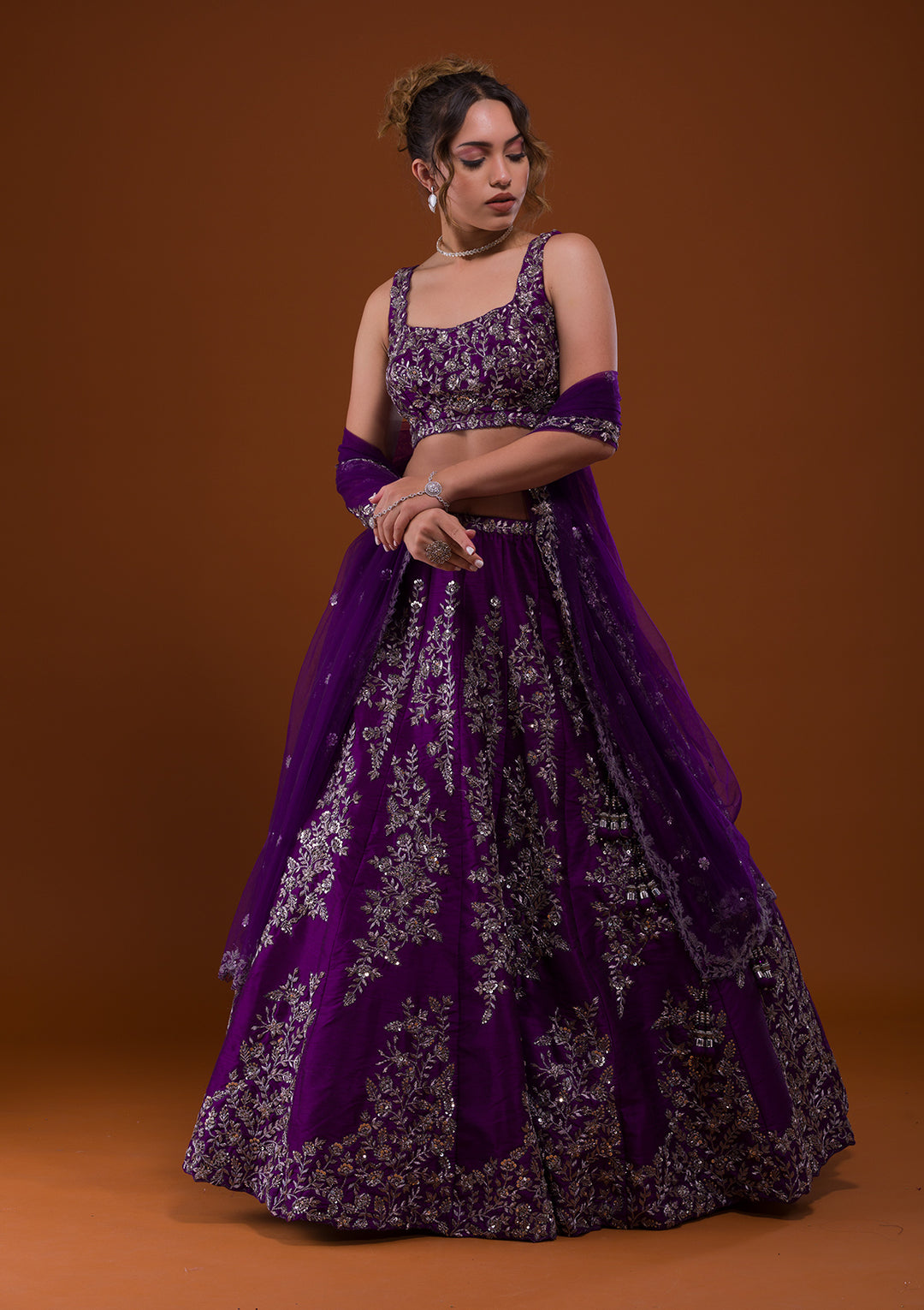Purple Cutdana Raw Silk Designer Lehenga-Koskii