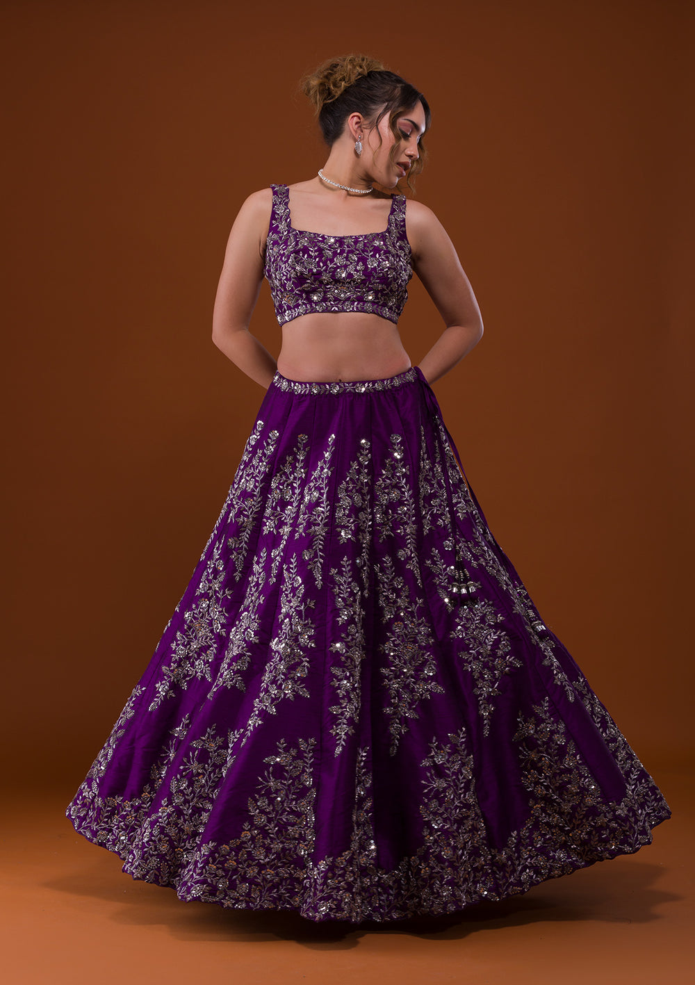 Purple Cutdana Raw Silk Designer Lehenga-Koskii