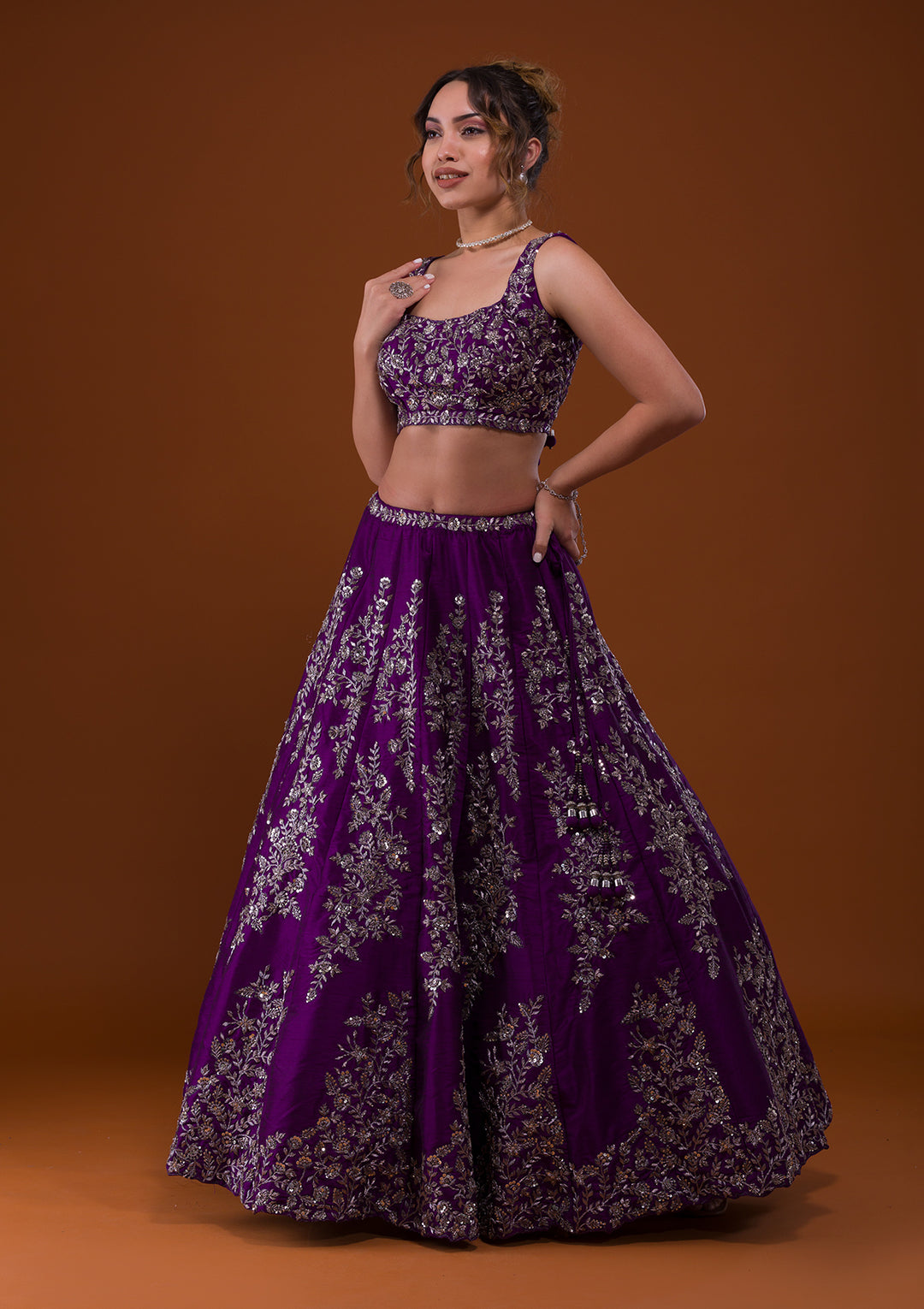 Purple Cutdana Raw Silk Designer Lehenga-Koskii