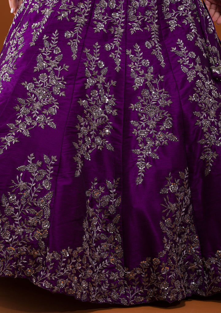 Purple Cutdana Raw Silk Designer Lehenga-Koskii