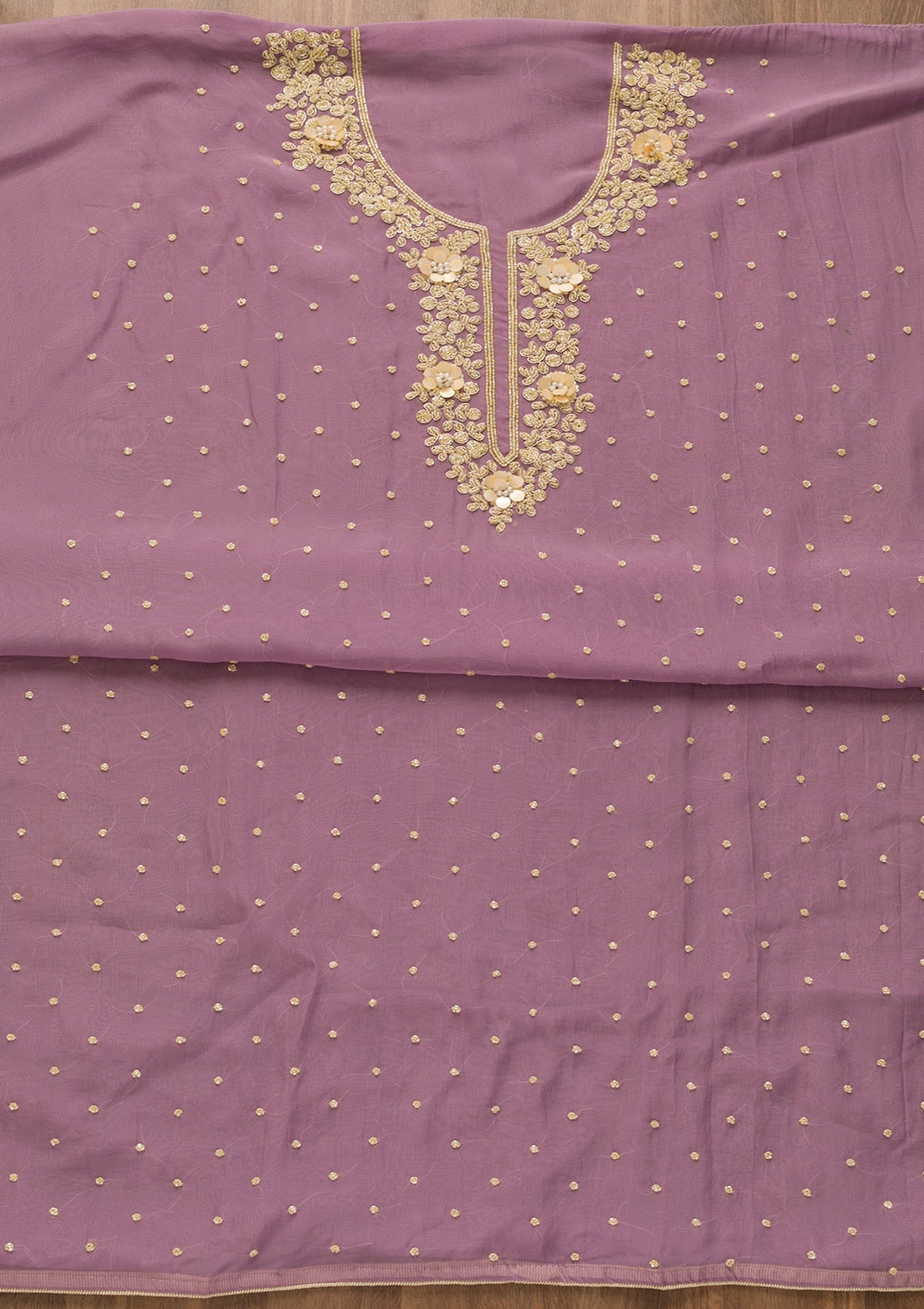Purple Cutdana Organza Unstitched Salwar Suit-Koskii