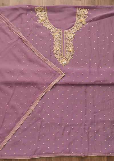 Purple Cutdana Organza Unstitched Salwar Suit-Koskii