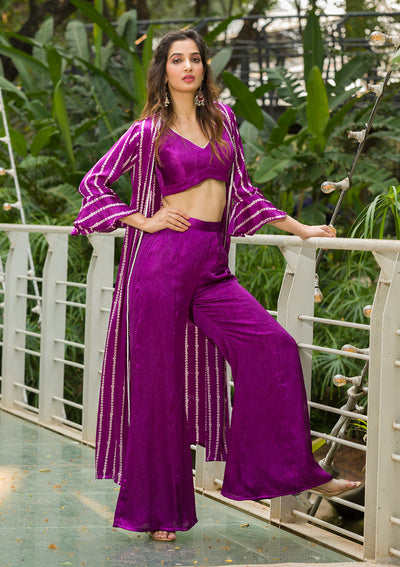 Purple Bandhani Print Satin Readymade Salwar Suit-Koskii