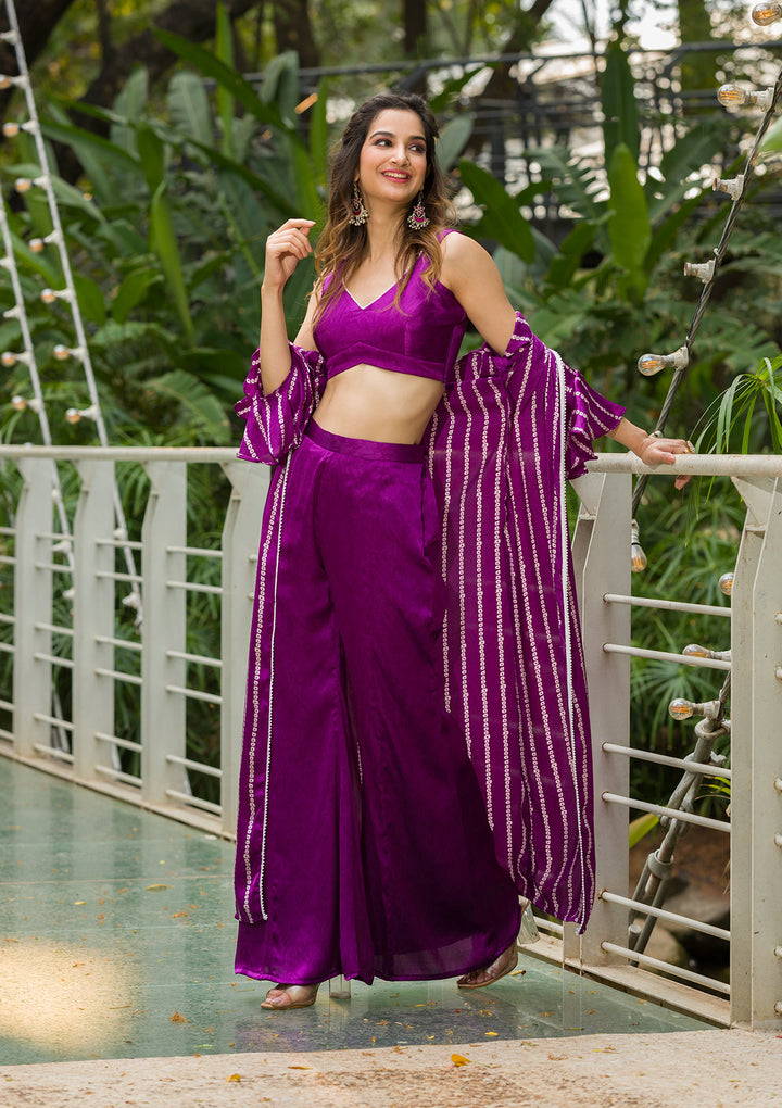 Purple Bandhani Print Satin Readymade Salwar Suit-Koskii