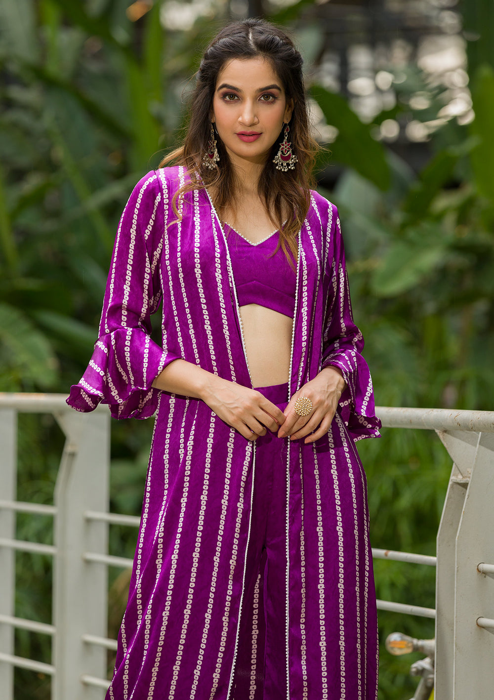 Purple Bandhani Print Satin Readymade Salwar Suit-Koskii