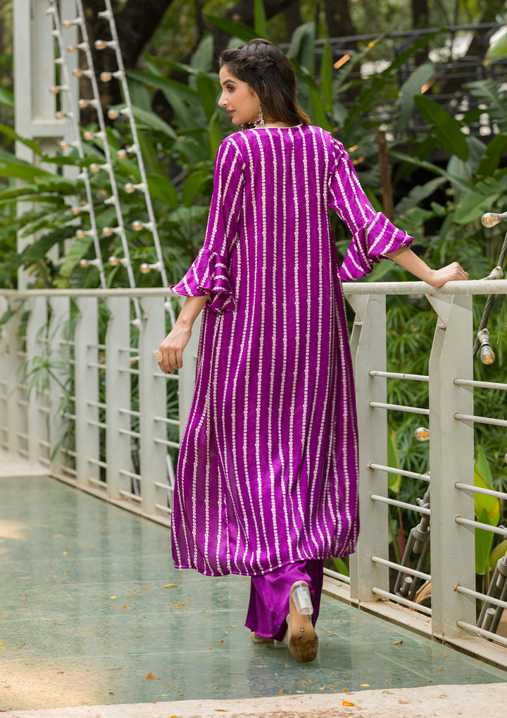 Purple Bandhani Print Satin Readymade Salwar Suit-Koskii