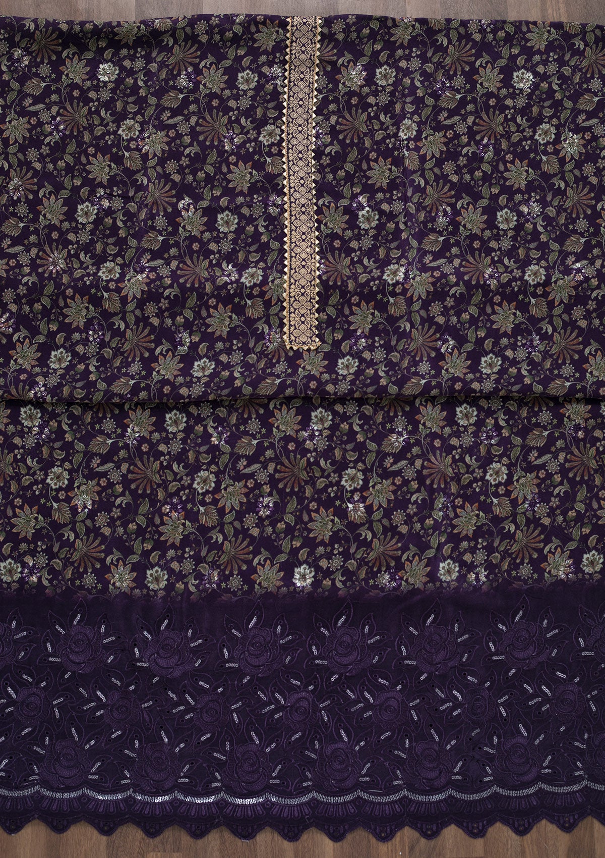 Purple Printed Semi Crepe Unstitched Salwar Suit-Koskii
