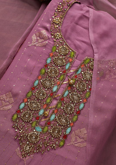 Purple Stonework Georgette Designer Unstitched Salwar Suit - Koskii