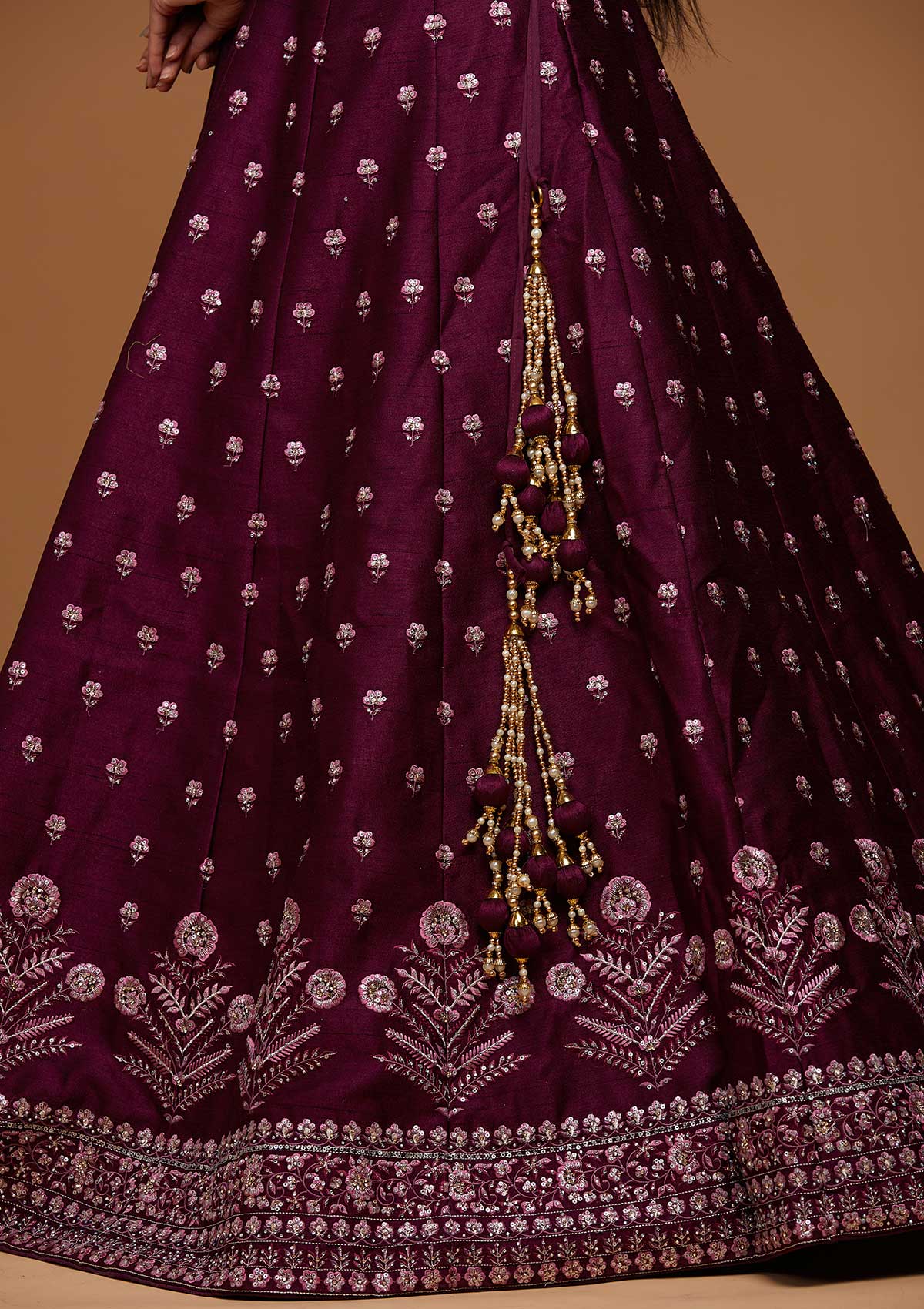 Purple Threadwork Raw Silk Designer Lehenga-Koskii