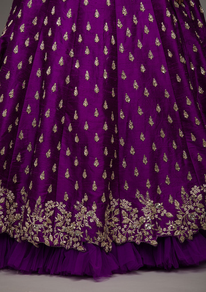 Purple Zardosi Raw Silk Lehenga-Koskii
