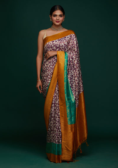 Purple Zariwork Art Silk Designer Saree - Koskii