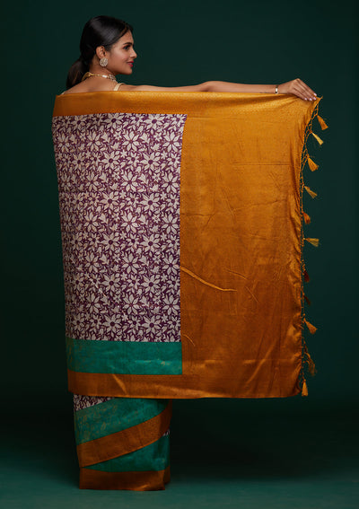 Purple Zariwork Art Silk Designer Saree - Koskii