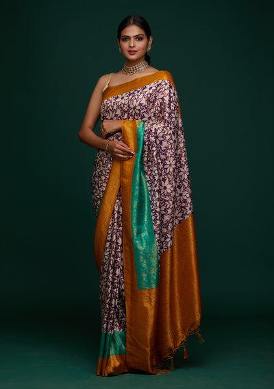 Purple Zariwork Art Silk Designer Saree - Koskii
