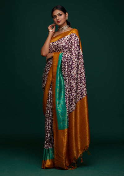 Purple Zariwork Art Silk Designer Saree - Koskii