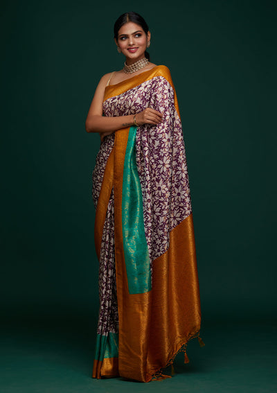 Purple Zariwork Art Silk Designer Saree - Koskii