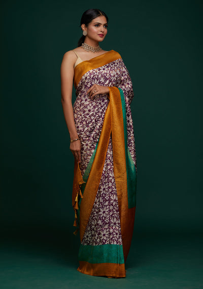 Purple Zariwork Art Silk Designer Saree - Koskii
