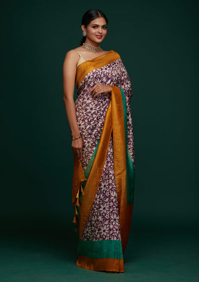 Purple Zariwork Art Silk Designer Saree - Koskii
