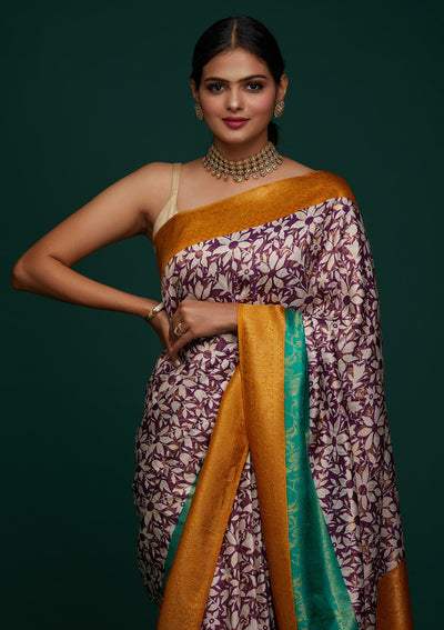 Purple Zariwork Art Silk Designer Saree - Koskii