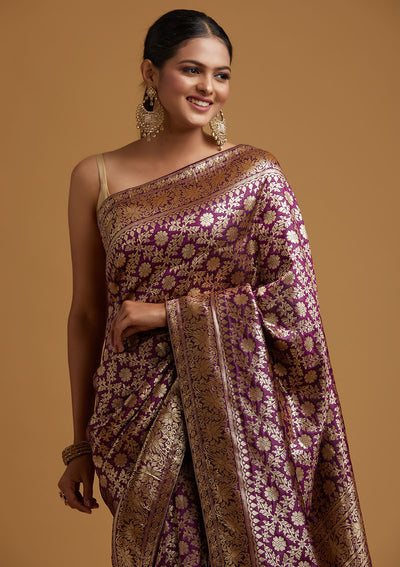 Purple Zariwork Banarasi Designer Saree - koskii