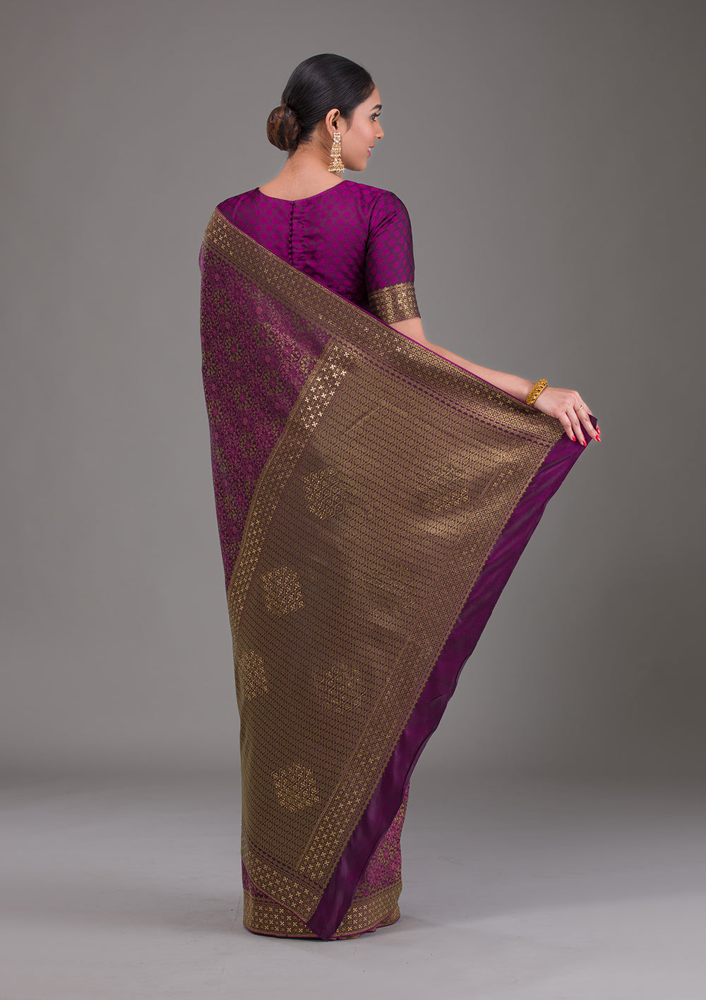 Purple Zariwork Brocade Saree-Koskii