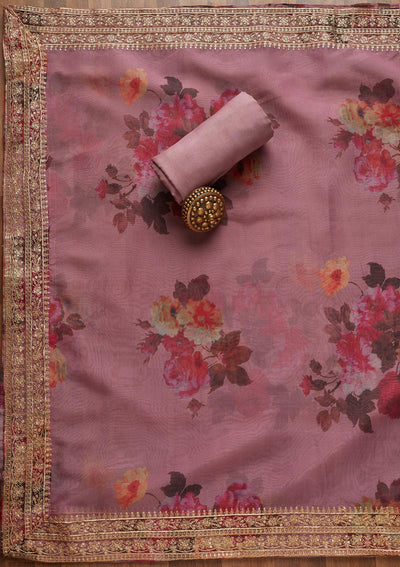 Purple Zariwork Chanderi Unstitched Salwar Suit - Koskii