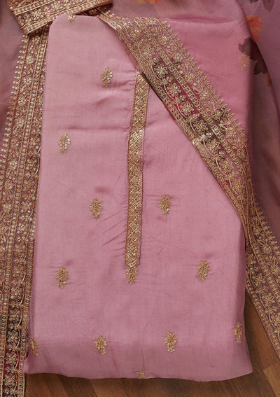 Purple Zariwork Chanderi Unstitched Salwar Suit - Koskii