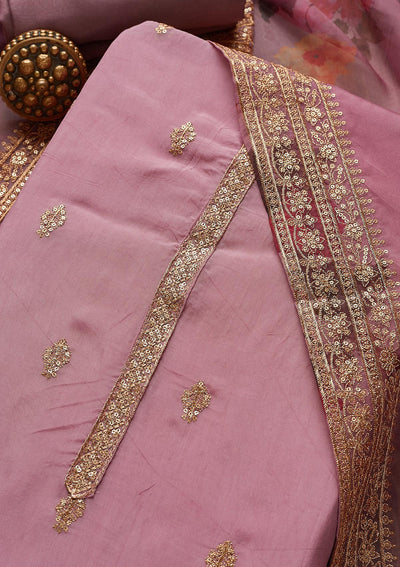 Purple Zariwork Chanderi Unstitched Salwar Suit - Koskii