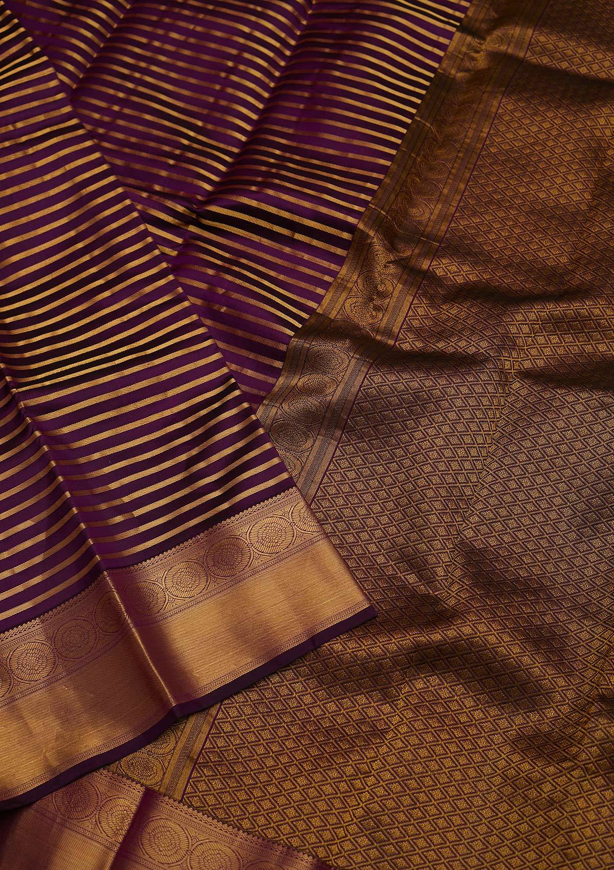 Purple Zariwork Pure Silk Designer Saree - koskii