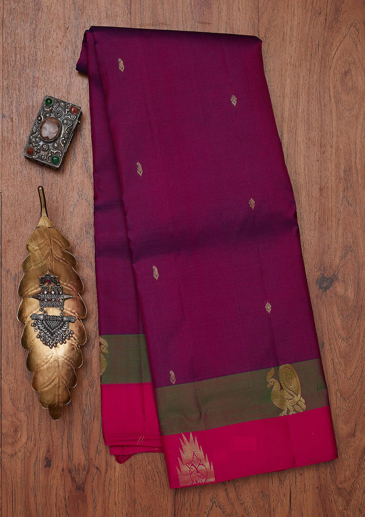 Purple Zariwork Pure Silk Designer Unstitched Saree - Koskii