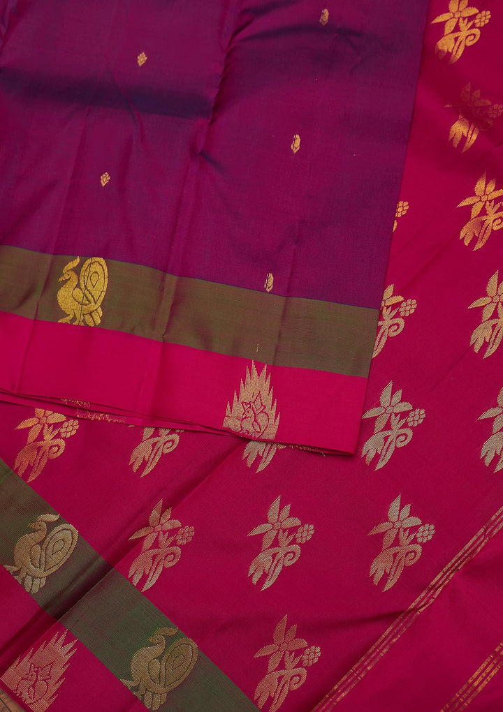 Purple Zariwork Pure Silk Designer Unstitched Saree - Koskii