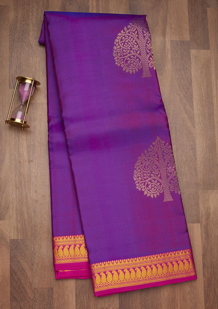 Purple Zariwork Pure Silk Saree-Koskii