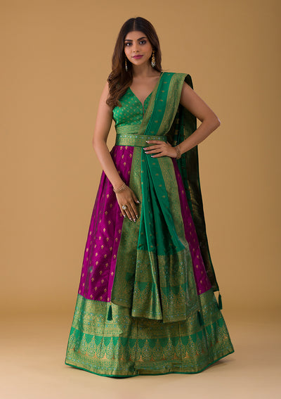 Purple Zariwork Raw Silk Lehenga-Koskii
