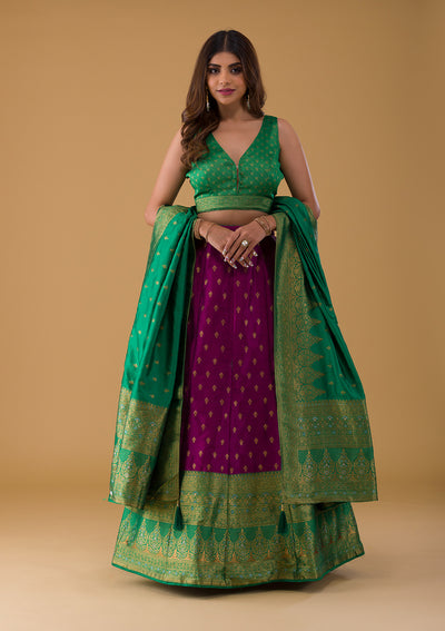 Purple Zariwork Raw Silk Lehenga-Koskii