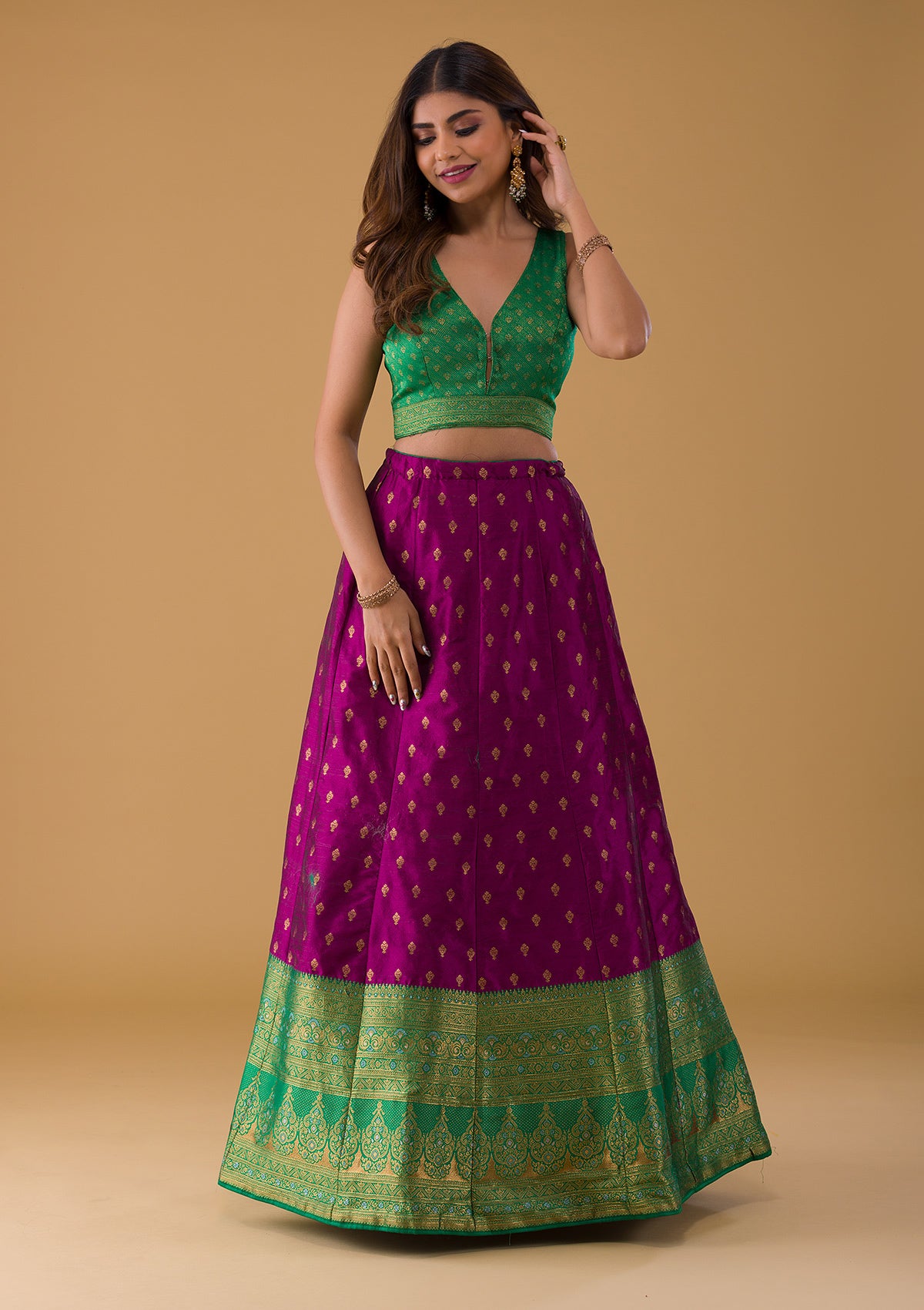 Purple Zariwork Raw Silk Lehenga-Koskii