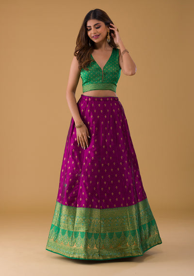 Purple Zariwork Raw Silk Lehenga-Koskii