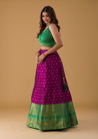 Purple Zariwork Raw Silk Lehenga-Koskii