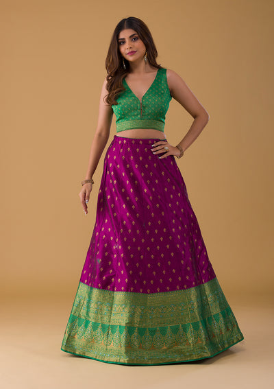 Purple Zariwork Raw Silk Lehenga-Koskii