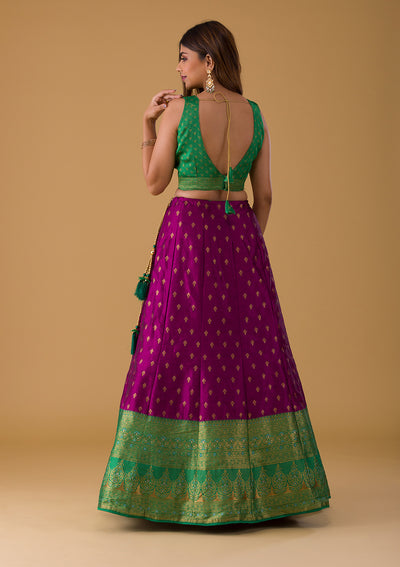 Purple Zariwork Raw Silk Lehenga-Koskii