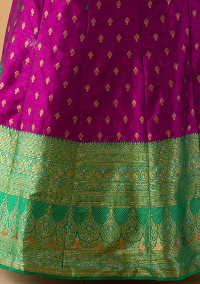 Purple Zariwork Raw Silk Lehenga-Koskii