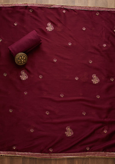 Purple Zariwork Semi Crepe Unstitched Salwar Suit-Koskii