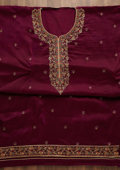 Purple Zariwork Semi Crepe Unstitched Salwar Suit-Koskii