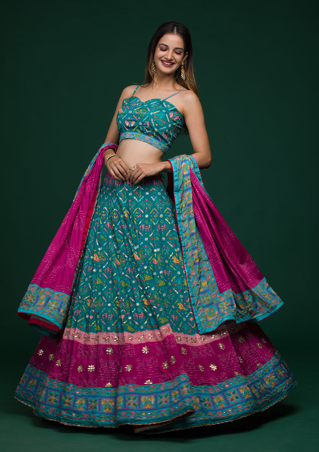Rama Green Gotapatti Art Silk Lehenga-Koskii