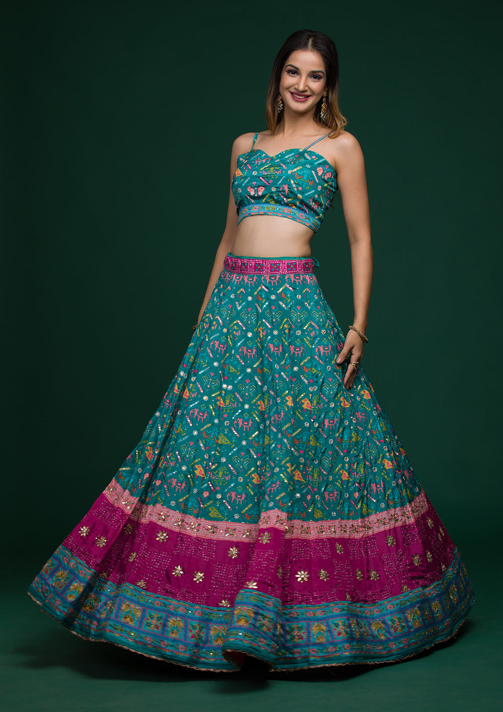 Rama Green Gotapatti Art Silk Lehenga-Koskii