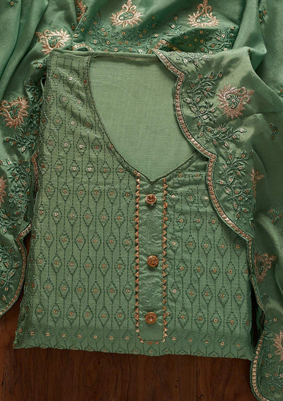 Rama Green Sequins Georgette Designer Unstitched Salwar Suit - koskii