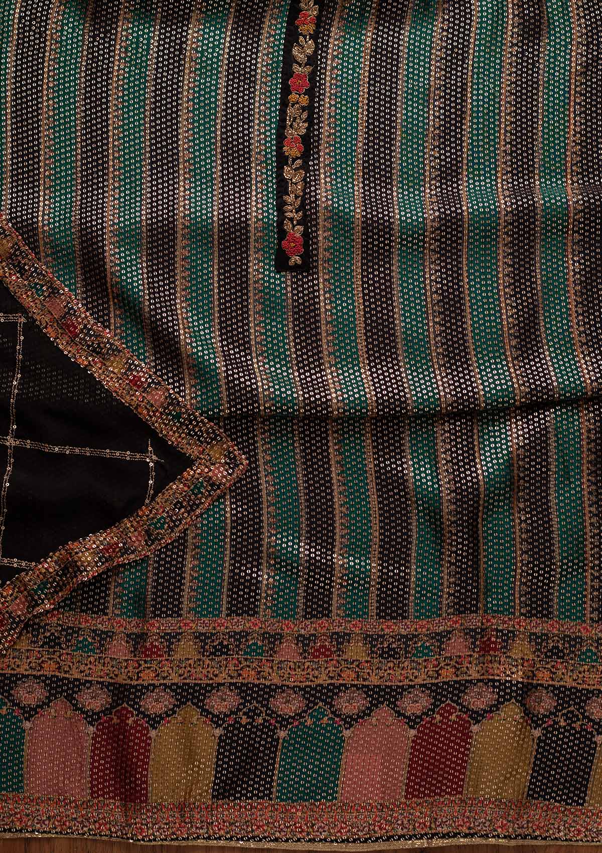 Rama Green Sequins Semi Crepe Designer Unstitched Salwar Suit - koskii