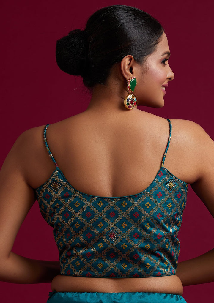 Rama Green Swarovski Banarasi Designer Semi-Stitched Lehenga - koskii