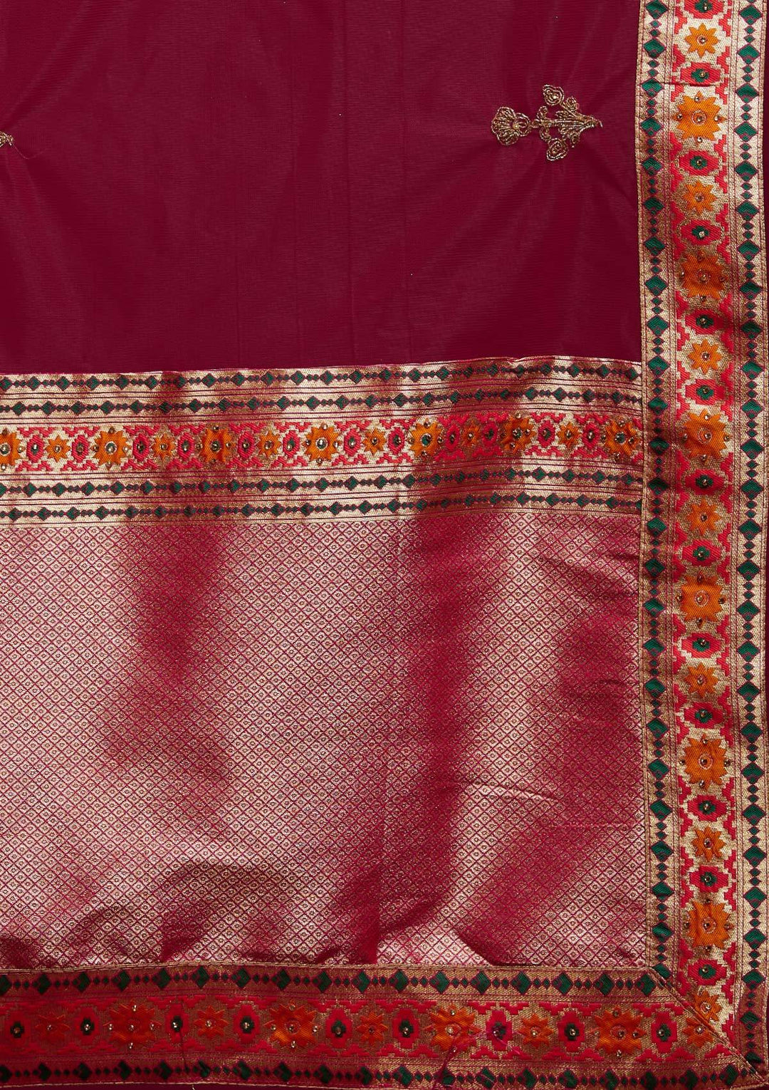 Rama Green Swarovski Banarasi Designer Semi-Stitched Lehenga - koskii