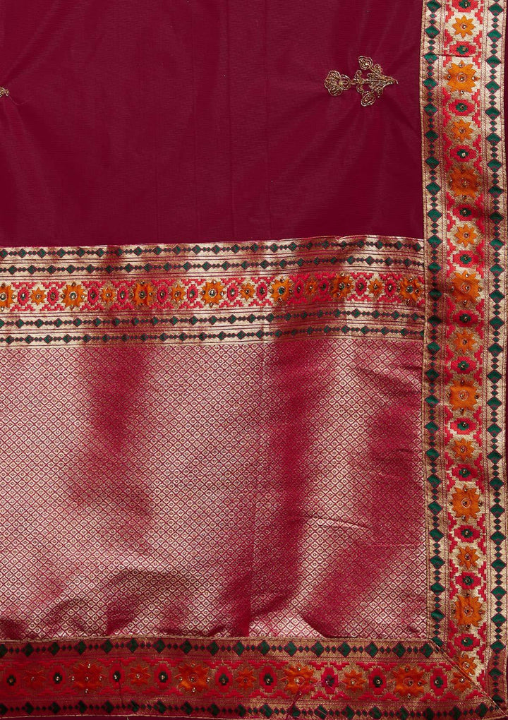 Rama Green Swarovski Banarasi Designer Semi-Stitched Lehenga - koskii